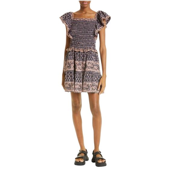 SEA New York Jasper Multicolor Print Smocked Mini Dress Marine Size Large - Picture 2 of 12